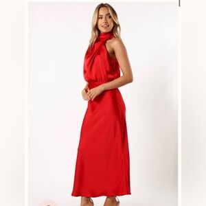Petal & Pup Anabelle Red Halter Neck Midi Dress